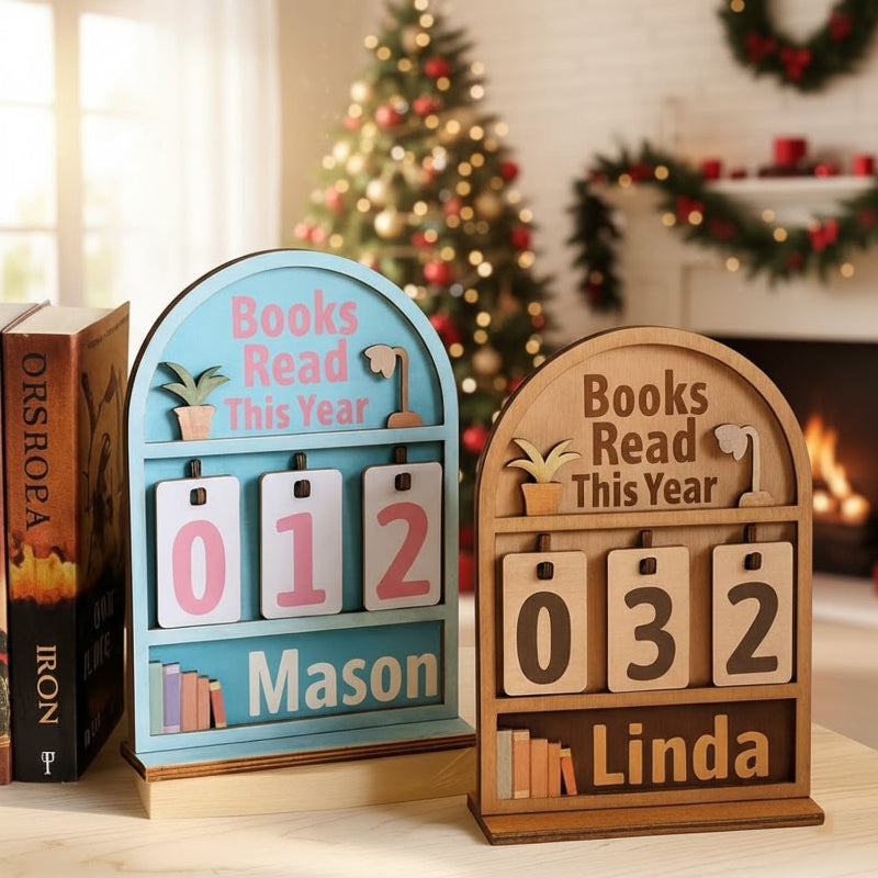 Personalized Books Read This Year Counter Mini Plaque With Flat Base, Christmas Gift for Readers, Book Lovers Gift, Holiday Bookshelf Decor