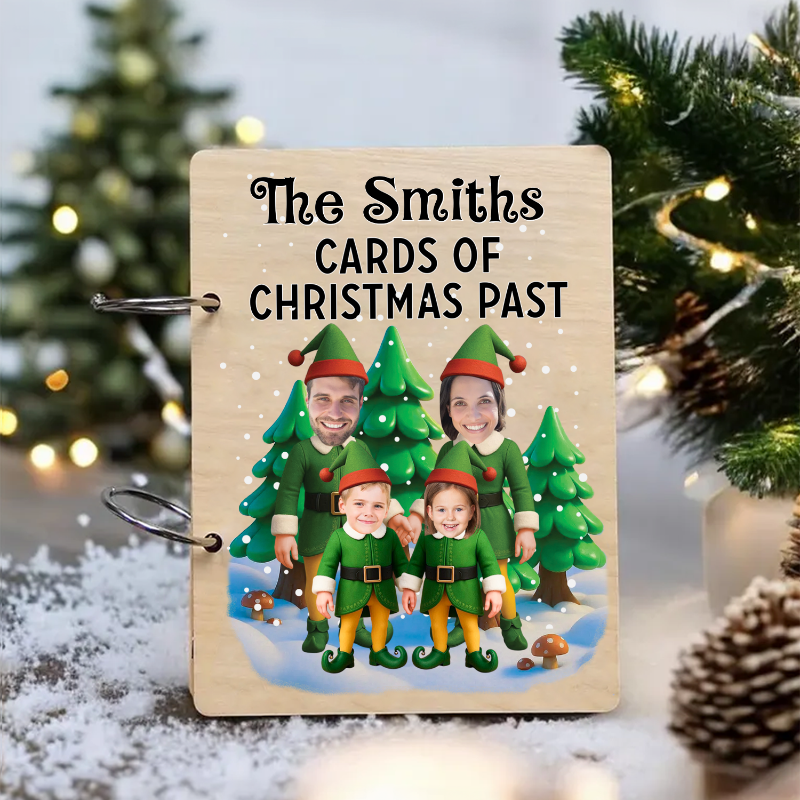 Personalized Photo Elf Family Xmas Card Holder, Christmas Card Keeper, Gift For Family