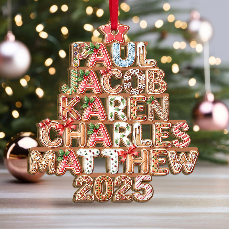 Personalized Gingerbread Family Names 2025 Christmas Tree Wooden Ornament, Christmas Gift For Family