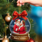 Personalized 3D Effect Santa Couple In Snow Globe Acrylic Ornament, Couple Christmas Tree Decoration