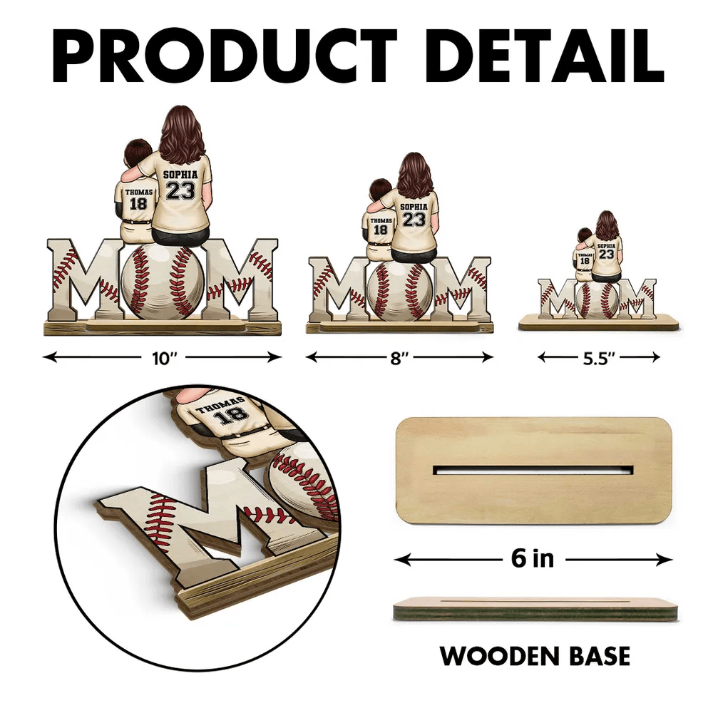 Baseball Mom And Kids Personalized Standing Wooden Plaque, Mother's Day Gift