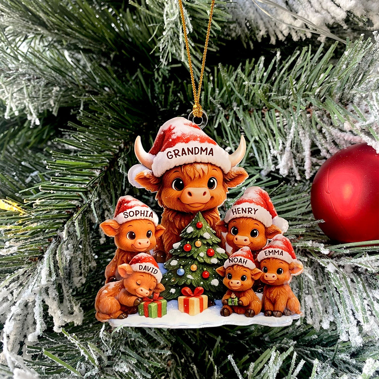 Personalized Christmas Grandma Cow Family Acrylic Ornament, Christmas Ornament Gift