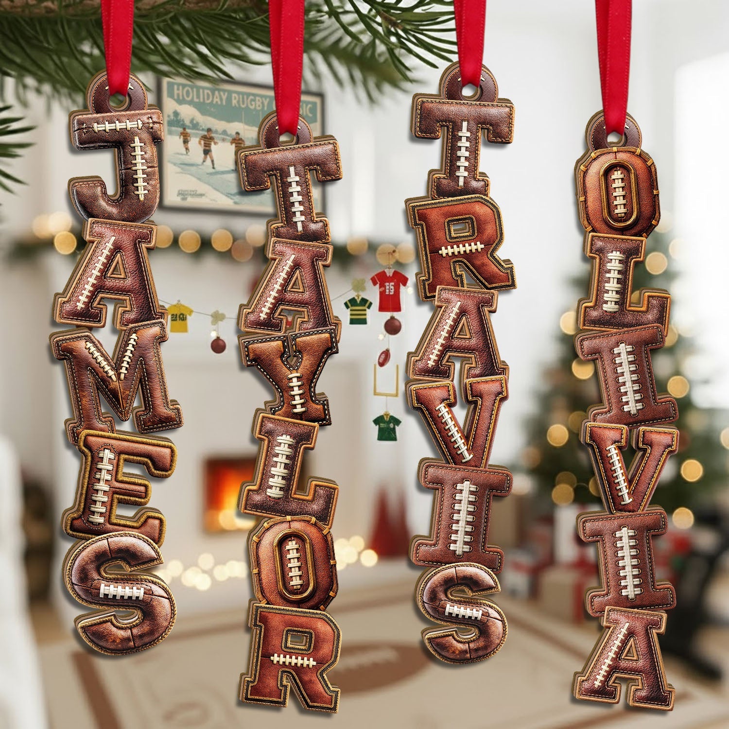 Personalized American Football Alphabet Wooden Ornament, Christmas Gift For Teen Boy, Son, Grandson