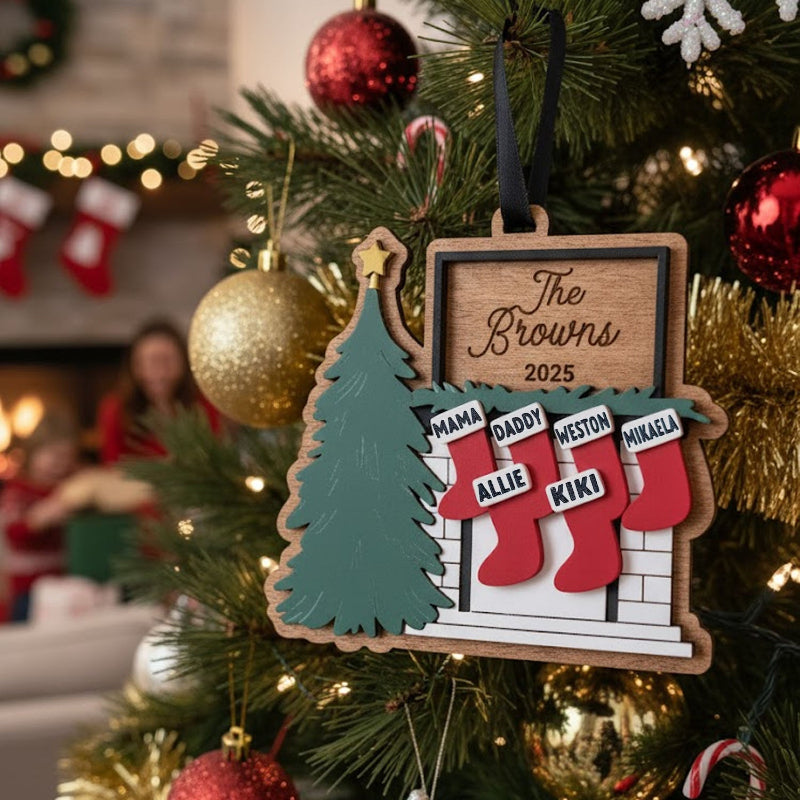 Personalized Family Name Stocking Fireplace Ornament, Gifts For Mom, Dad, Brother, Sister, Kids