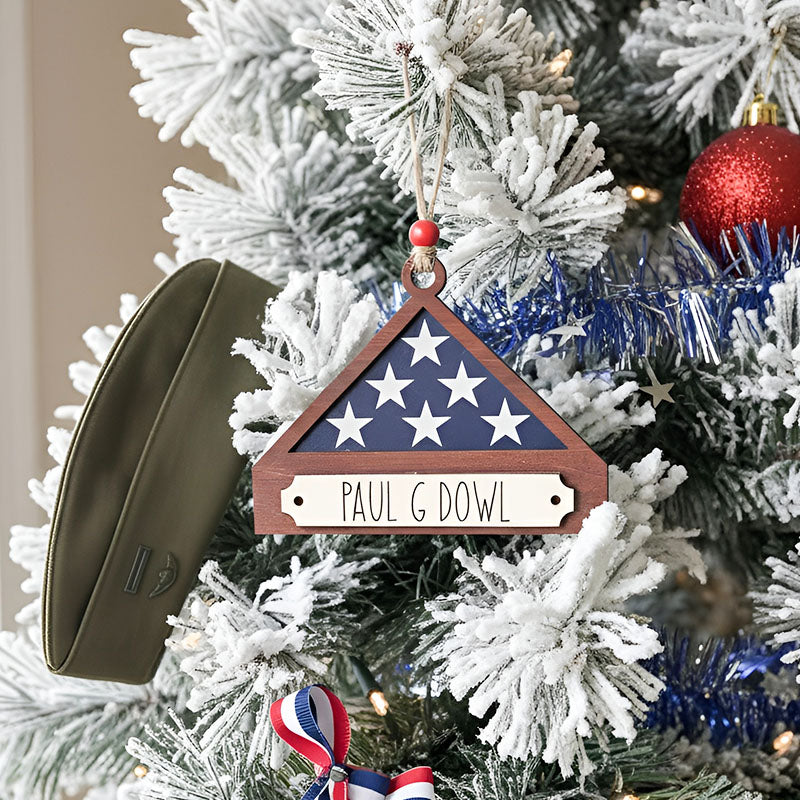 Personalized Memorial Military Flag Ornament with Names, Memorial Christmas Ornament