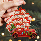 Personalized Big Family Snowman On Red Truck Wooden Ornament, Gift For Family and Christmas Lovers