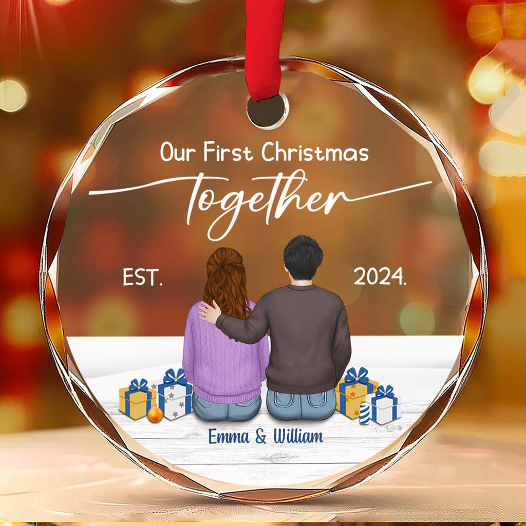 Our First Christmas Married - Personalized Custom Glass Ornament