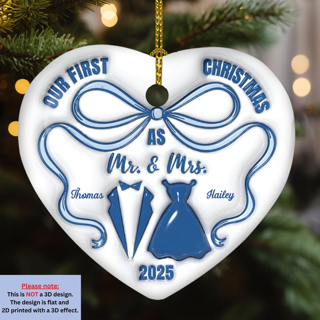 Mr And Mrs Blue - Personalized Custom 3D Inflated Effect Ceramic Ornament