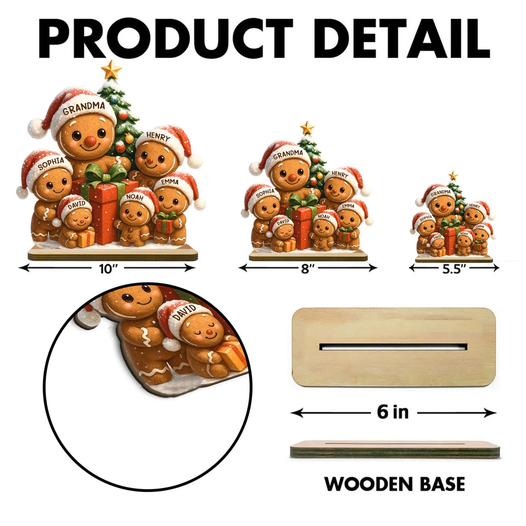 Gingerbread Family Standing Wooden Plaque, Personalized Christmas Standing Wooden Plaque