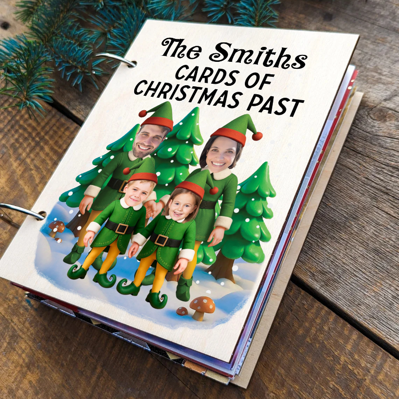 Personalized Photo Elf Family Xmas Card Holder, Christmas Card Keeper, Gift For Family