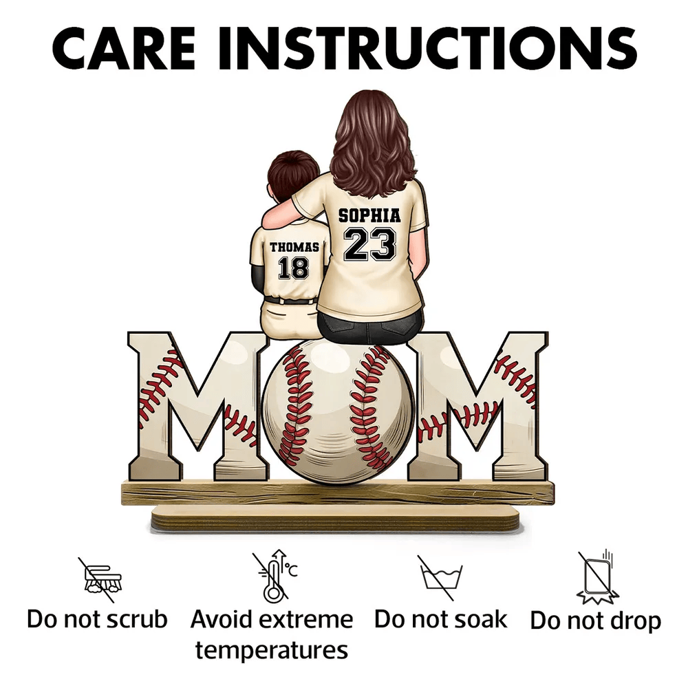 Baseball Mom And Kids Personalized Standing Wooden Plaque, Mother's Day Gift