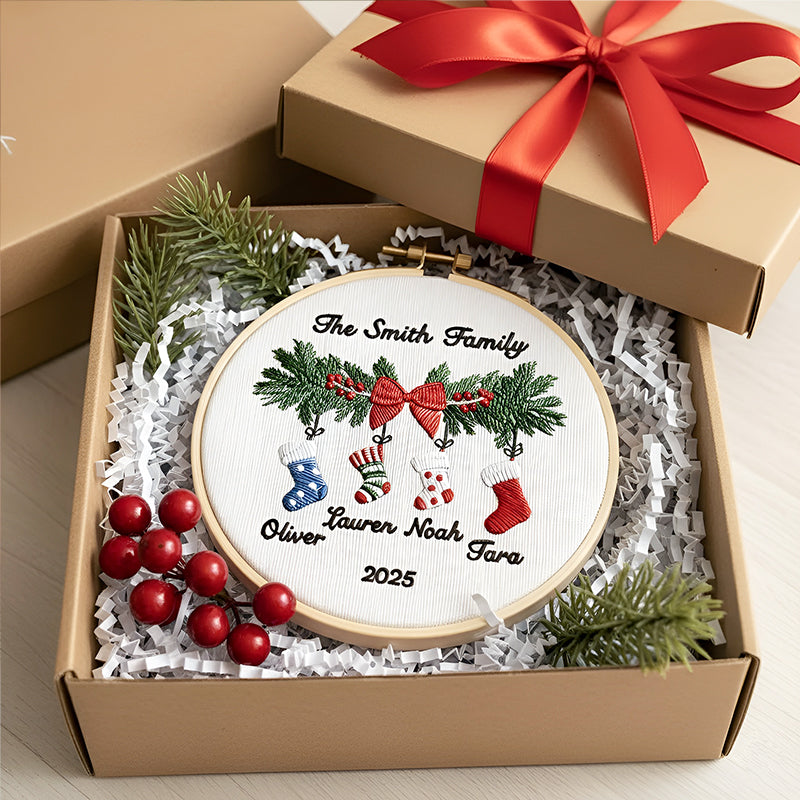 Personalized Family Christmas Ornament, Custom Embroidery Hoop, Holiday Stocking, Festive Decoration, Gift for Families 2025
