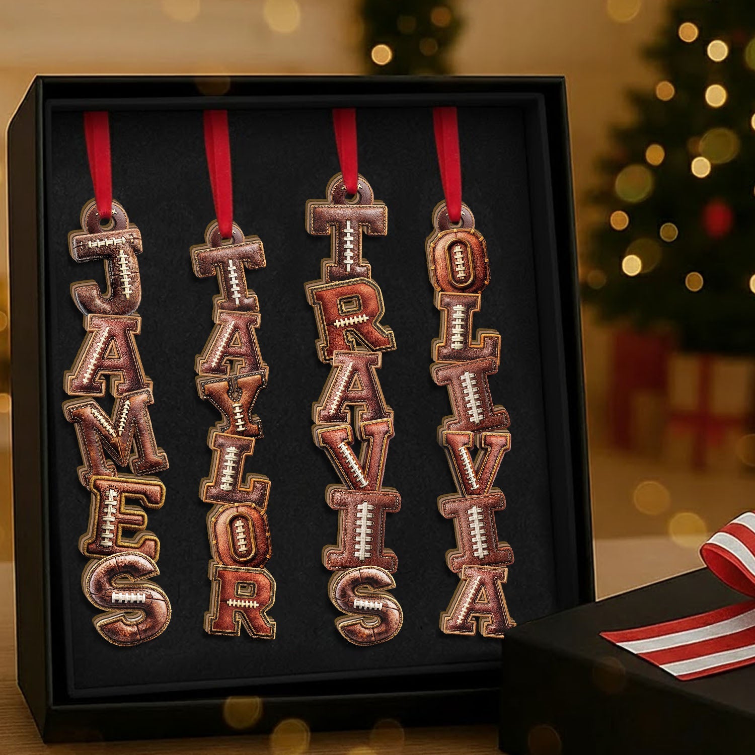 Personalized American Football Alphabet Wooden Ornament, Christmas Gift For Teen Boy, Son, Grandson