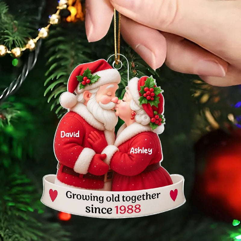 Personalized Santa Couple Growing Old Together Printed On Flat Acrylic Ornament, Anniversary, Christmas Gift for him, Gift for her