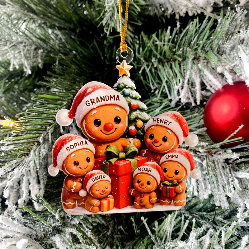Personalized Gingerbread Family Acrylic Ornament, Christmas Ornament Gift