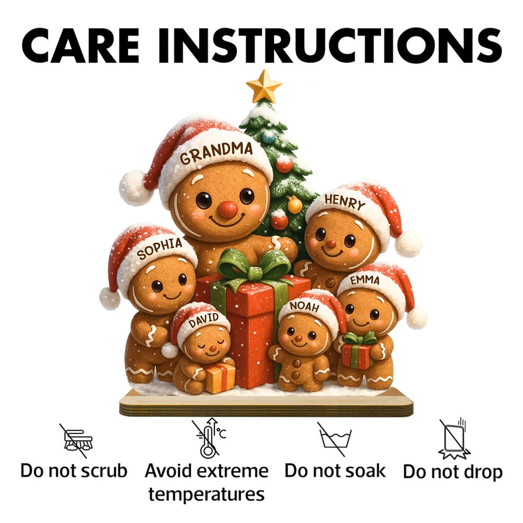 Gingerbread Family Standing Wooden Plaque, Personalized Christmas Standing Wooden Plaque