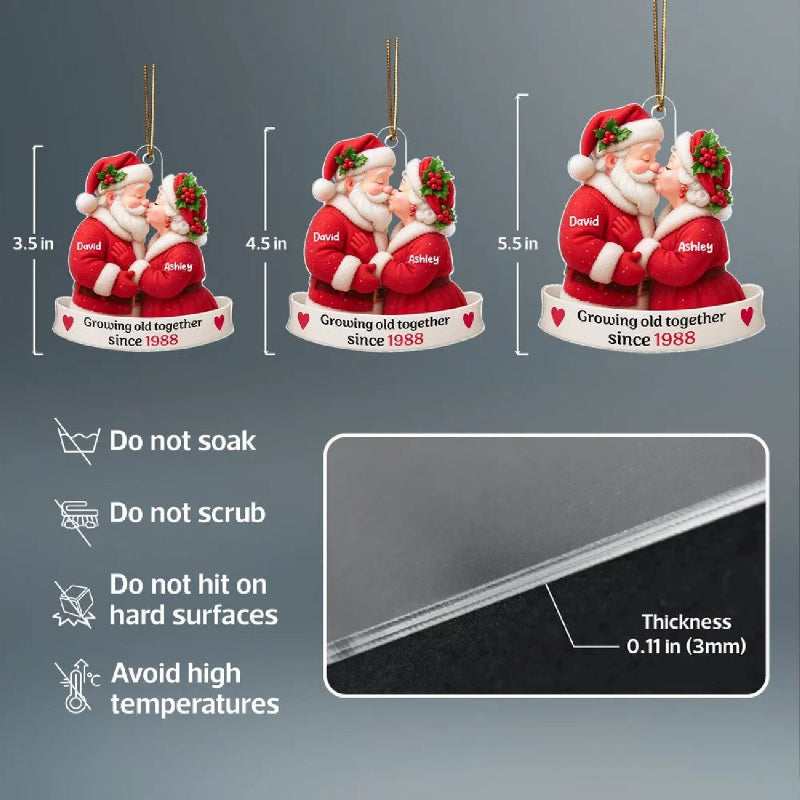 Personalized Santa Couple Growing Old Together Printed On Flat Acrylic Ornament, Anniversary, Christmas Gift for him, Gift for her