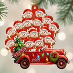 Personalized Big Family Snowman On Red Truck Wooden Ornament, Gift For Family and Christmas Lovers