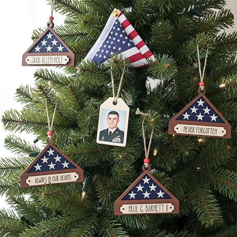 Personalized Memorial Military Flag Ornament with Names, Memorial Christmas Ornament