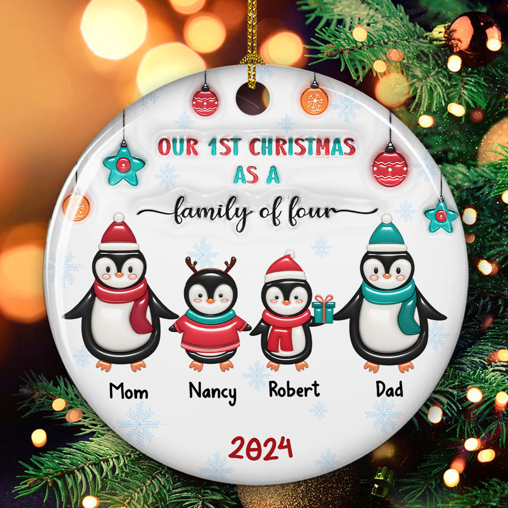 Penguin Family - Personalized Custom 3D Inflated Effect Ceramic Ornament
