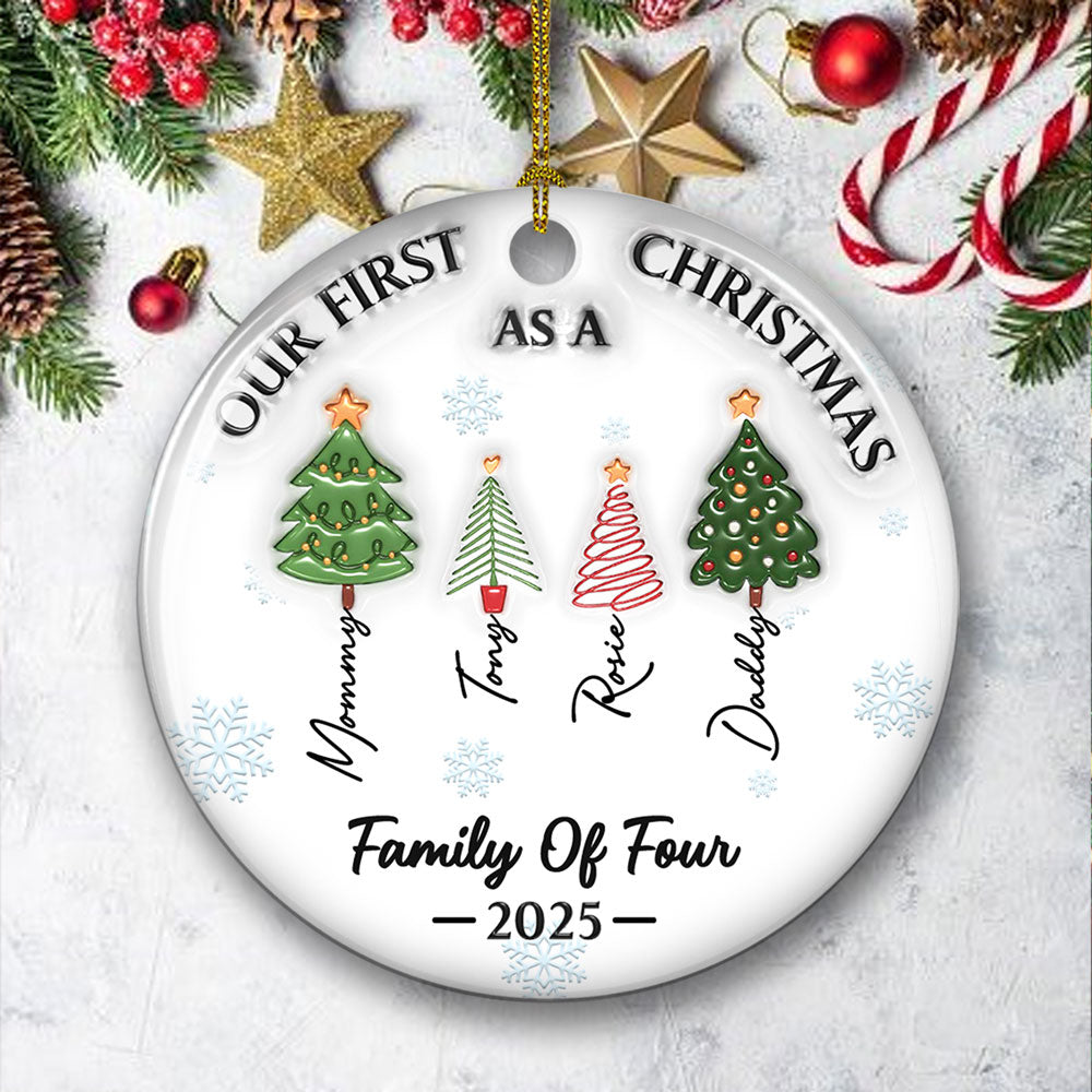 Three Names Of Christmas Tree - Personalized Custom 3D Inflated Effect Ceramic Ornament