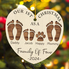 First Christmas As A Family Footprints - Personalized Custom Wood Ornament