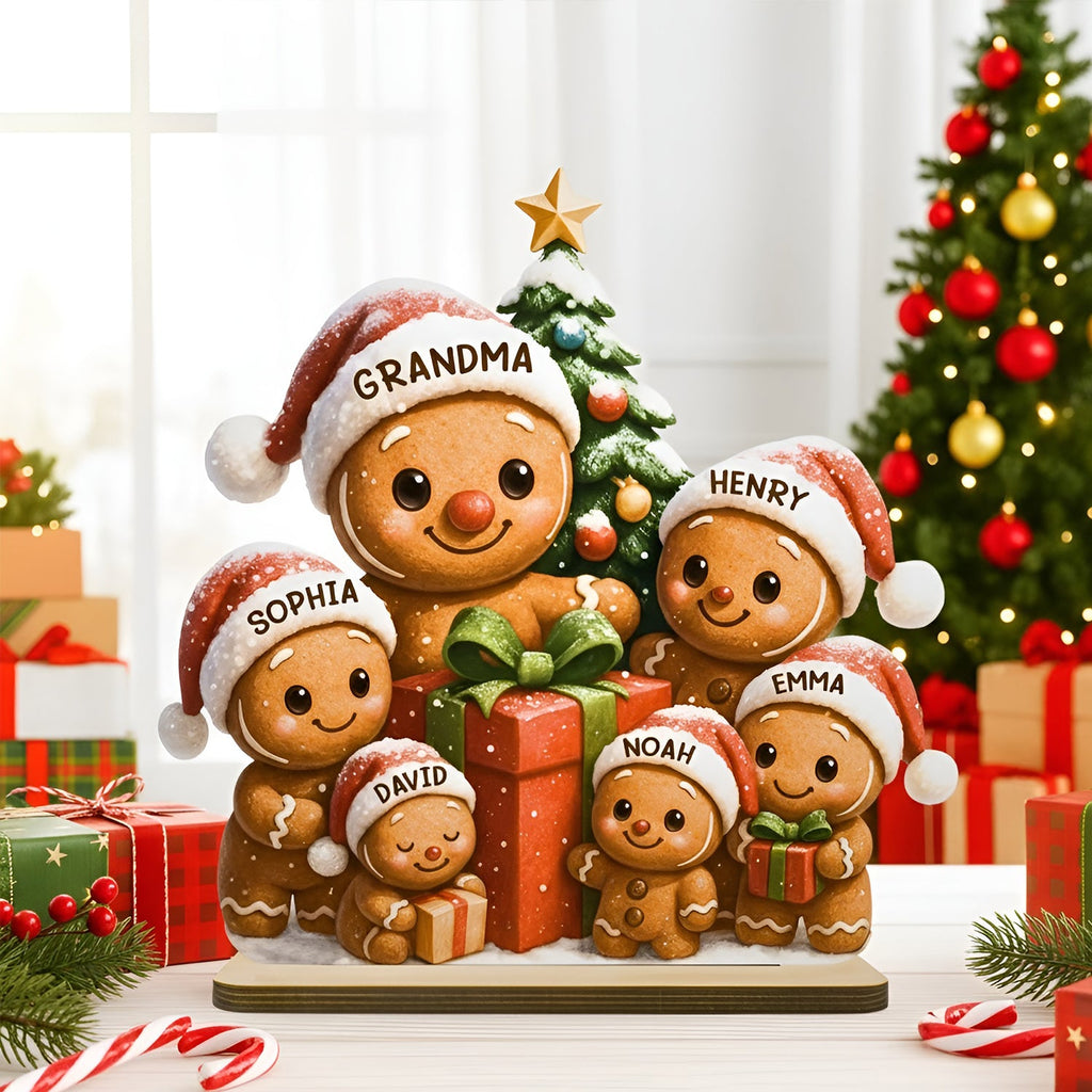 Gingerbread Family Standing Wooden Plaque, Personalized Christmas Standing Wooden Plaque