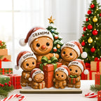 Gingerbread Family Standing Wooden Plaque, Personalized Christmas Standing Wooden Plaque