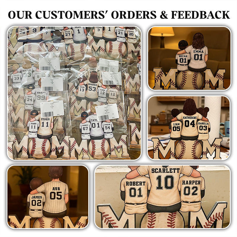 Baseball Mom And Kids Personalized Standing Wooden Plaque, Mother's Day Gift