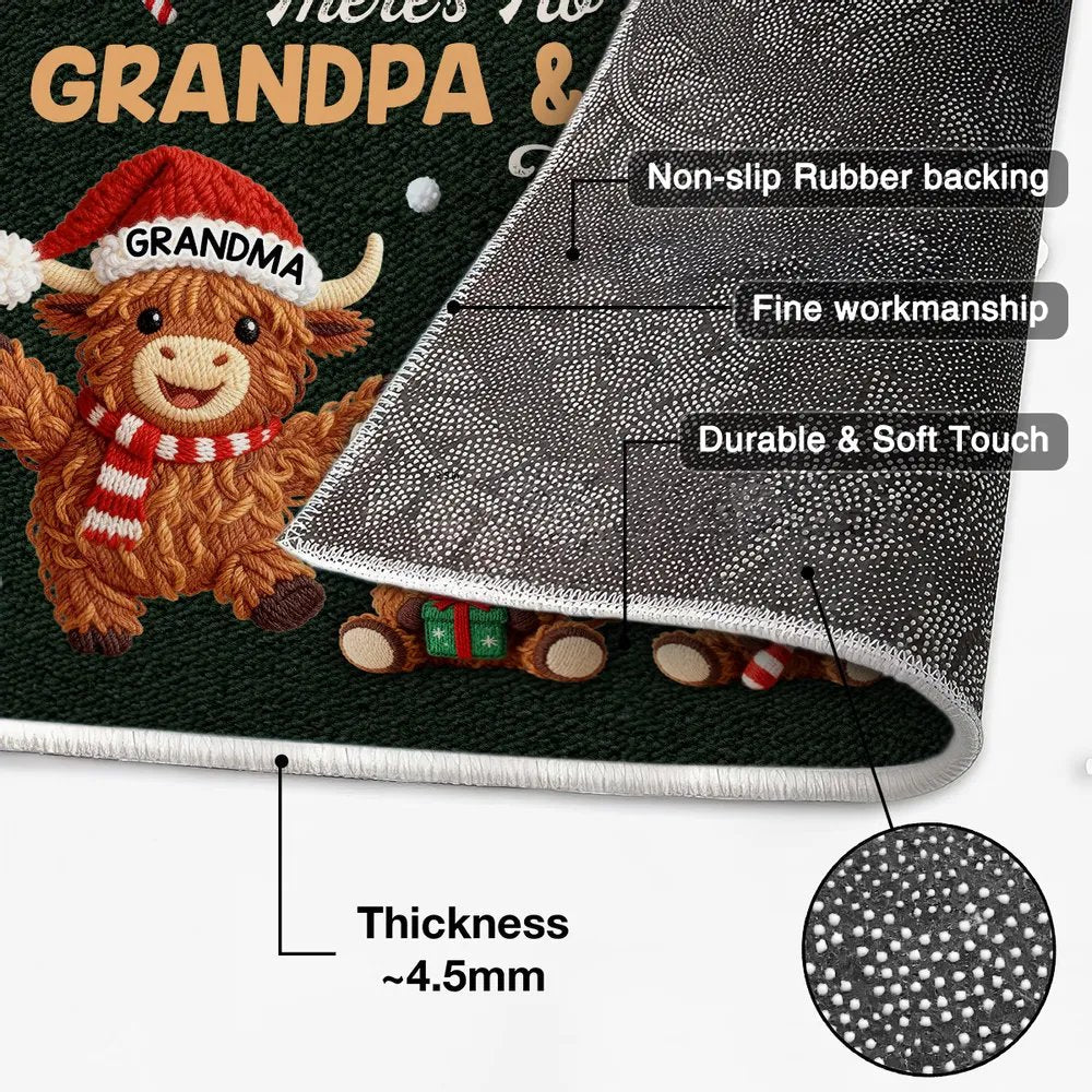 3D Faux Crochet Effect Christmas Grandma Grandkids Highland Cow Together - Personalized Doormat