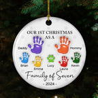 First Christmas As A Family Handprints - Personalized Custom 3D Inflated Effect Ceramic Ornament
