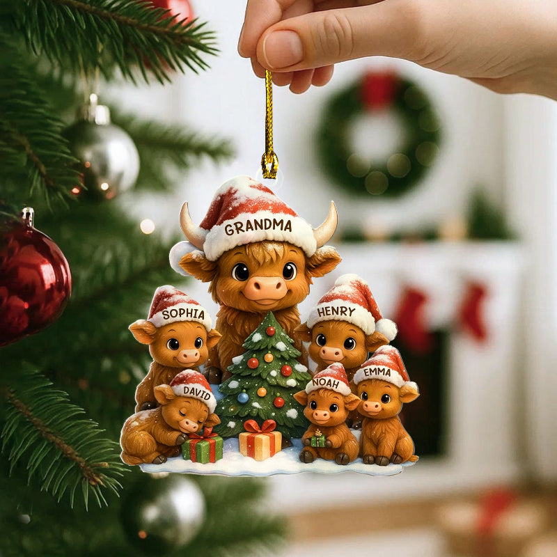 Personalized Christmas Grandma Cow Family Acrylic Ornament, Christmas Ornament Gift