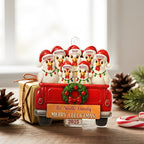 Merry Cluckmas Red Truck - Personalized Chicken Family On Truck Acrylic Ornament