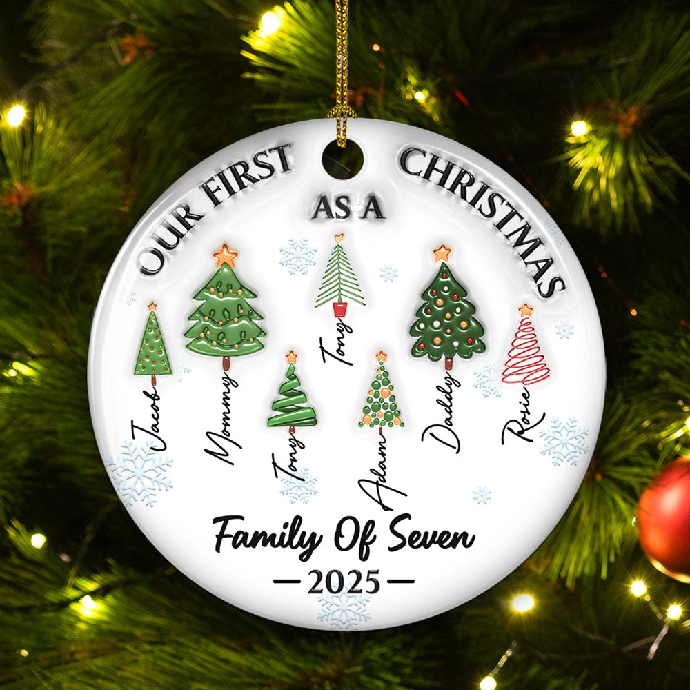 Three Names Of Christmas Tree - Personalized Custom 3D Inflated Effect Ceramic Ornament