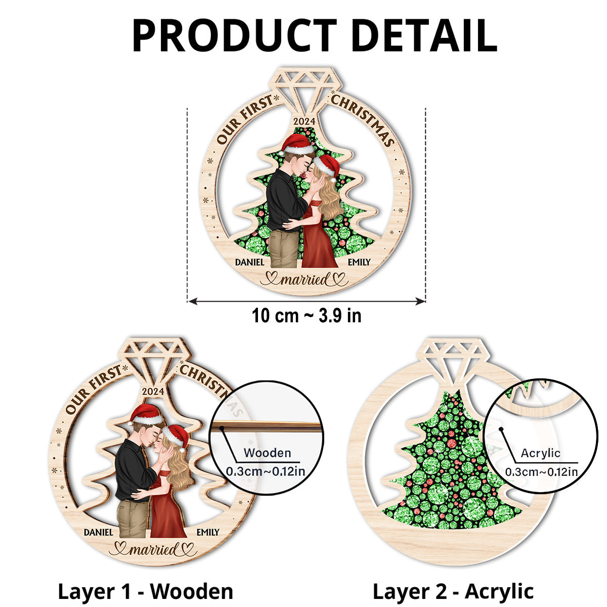 Our First Christmas Married - Personalized Custom Suncatcher Ornament