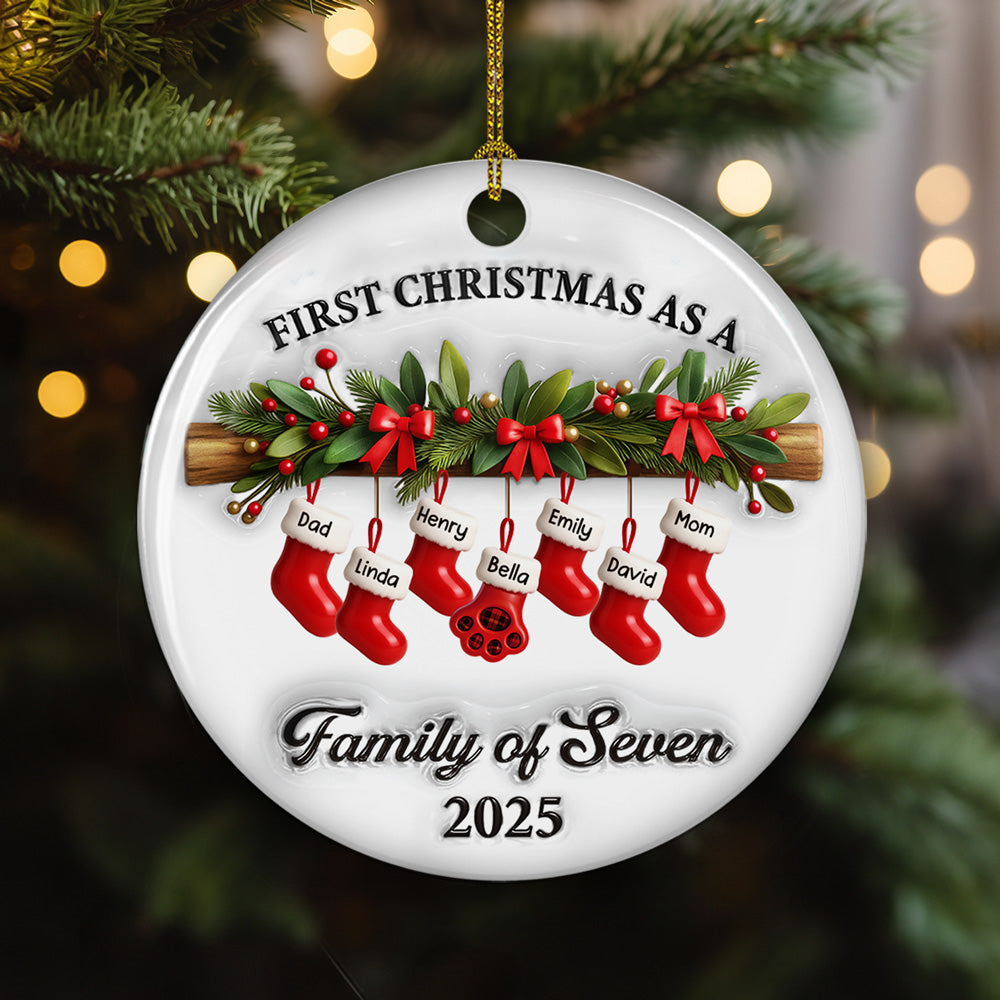 First Christmas Lovely Family - Personalized Custom 3D Effect Ceramic Ornament