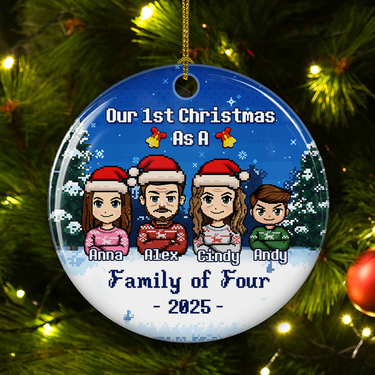 Warm Winter Family - Personalized Custom Ceramic Ornament