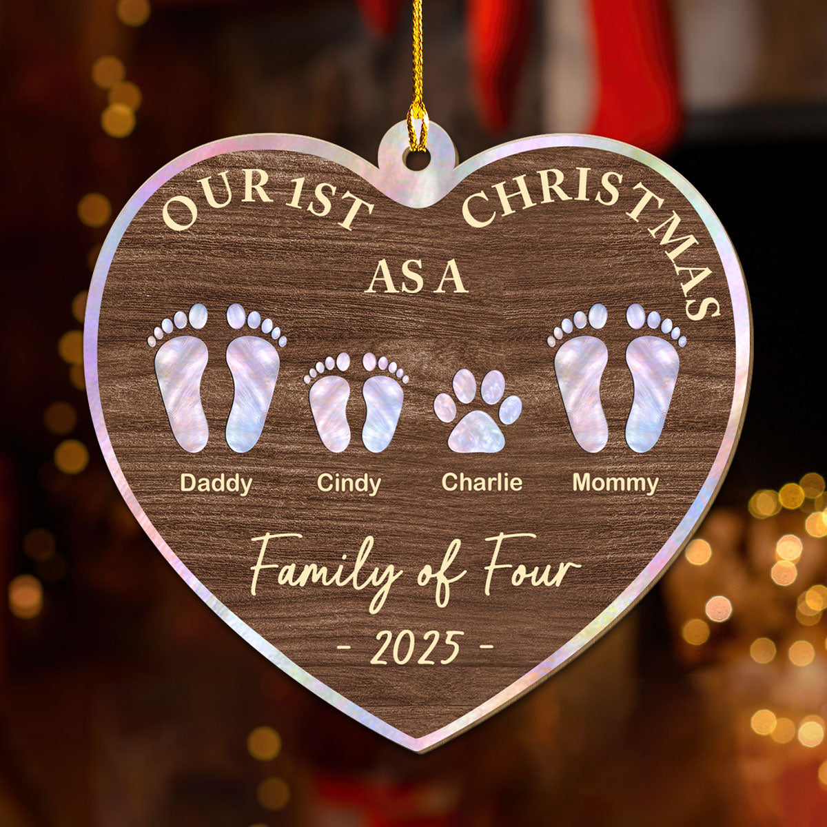 Our First Christmas Mother Of Pearl - Personalized Custom Wood Ornament