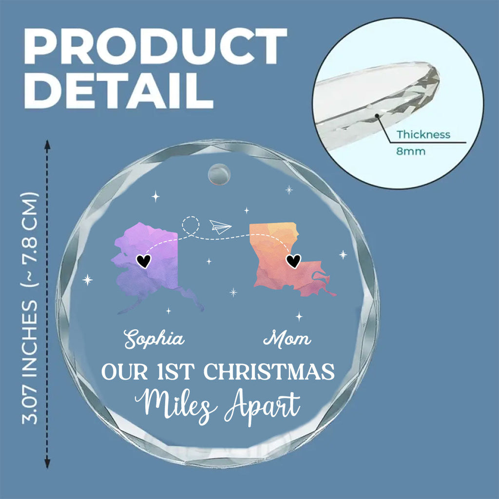 Our Christmas Miles Apart Same Love - Personalized Custom Glass Ornament