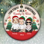 First Christmas As A Family Of Three - Personalized Custom 3D Inflated Effect Ceramic Ornament