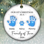 First Christmas As A Family Handprints - Personalized Custom 3D Inflated Effect Ceramic Ornament