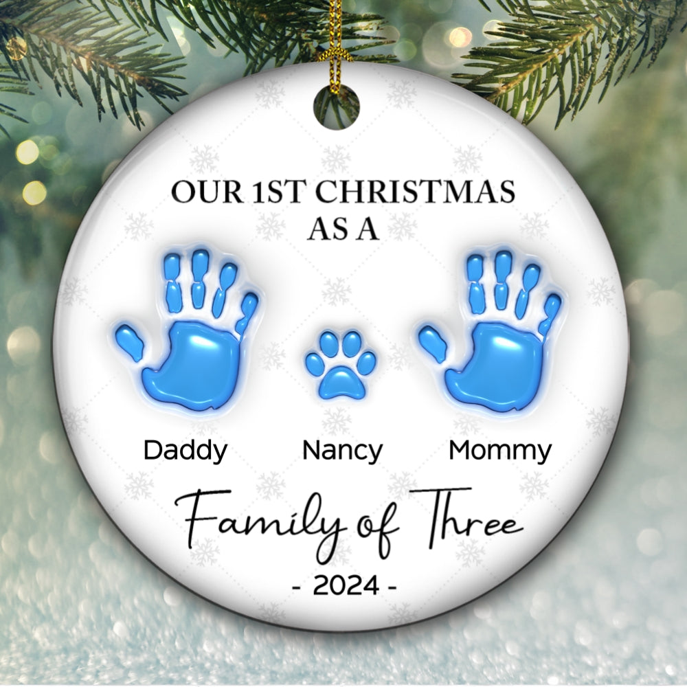First Christmas As A Family Handprints - Personalized Custom 3D Inflated Effect Ceramic Ornament