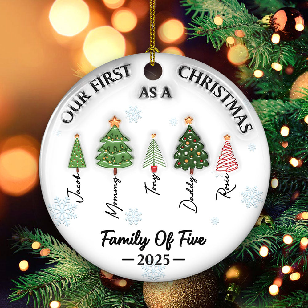 Three Names Of Christmas Tree - Personalized Custom 3D Inflated Effect Ceramic Ornament