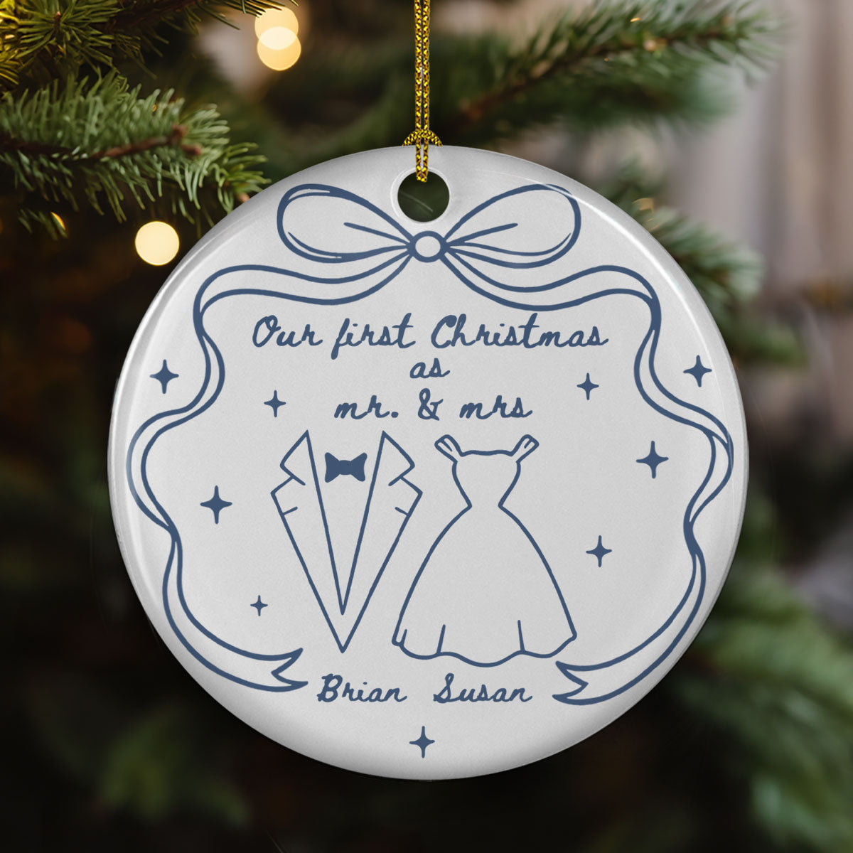Our first Christmas Toile De Jouy - Personalized Custom Ceramic Ornament