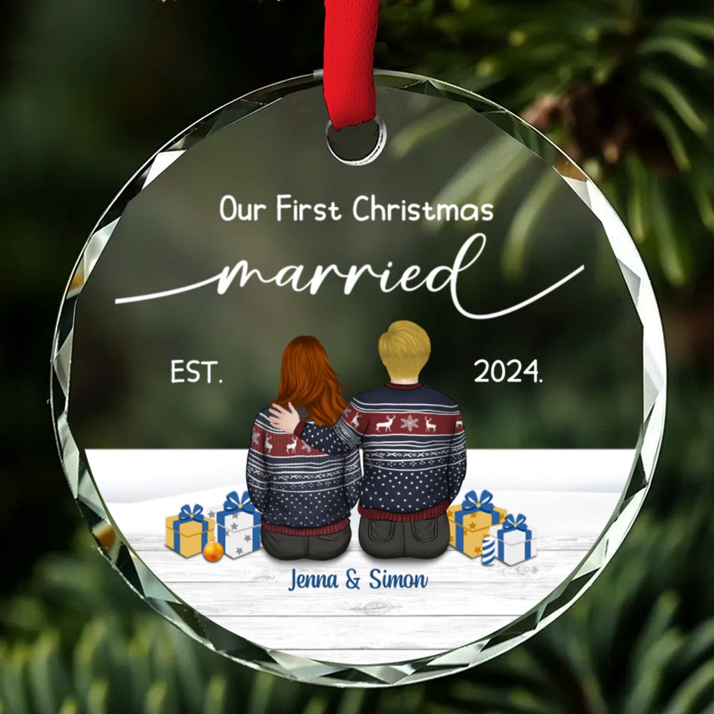 Our First Christmas Married - Personalized Custom Glass Ornament
