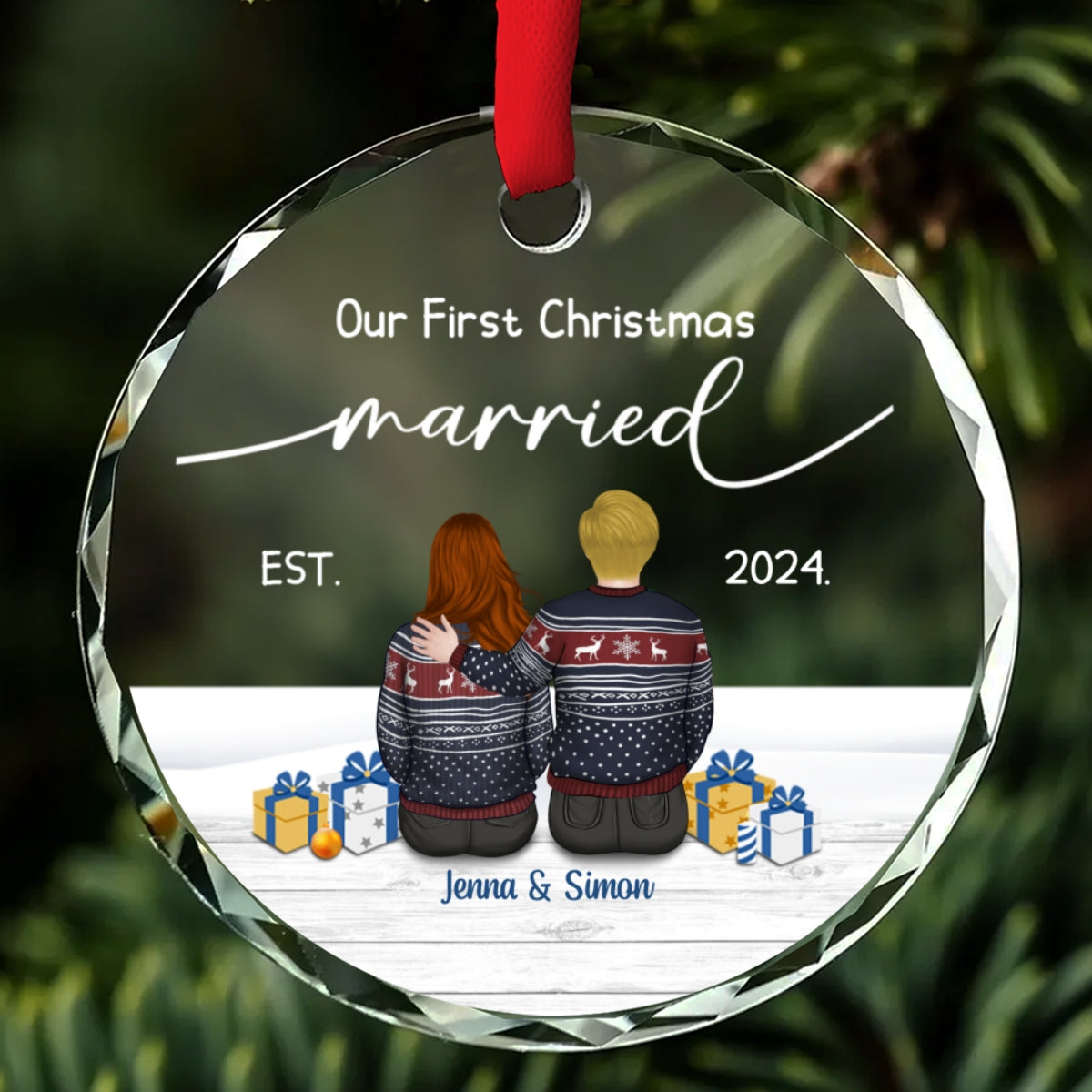Our First Christmas Married - Personalized Custom Glass Ornament