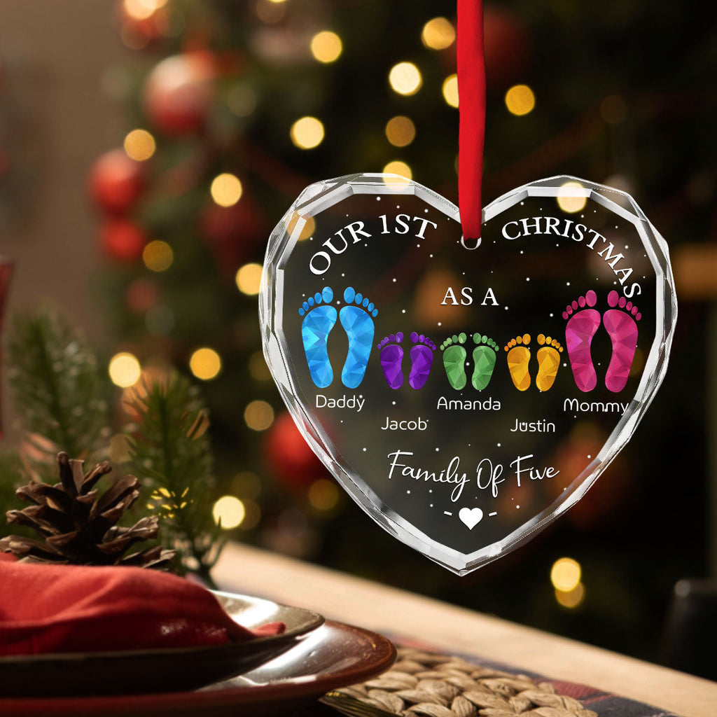 First Christmas As A Family - Personalized Custom Glass Ornament
