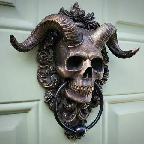 Horned Skull Gothic Door Knocker