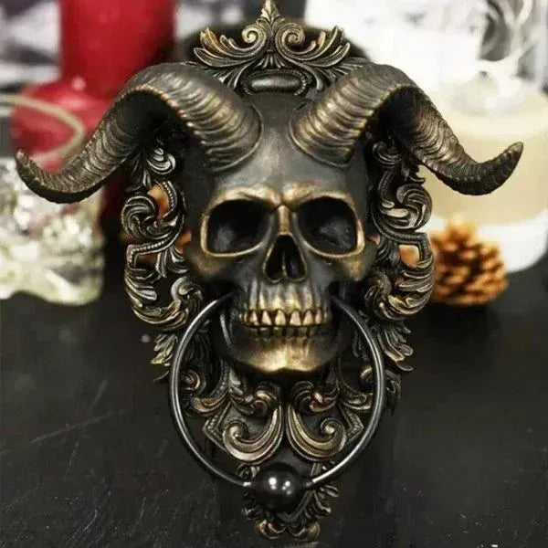 Horned Skull Gothic Door Knocker