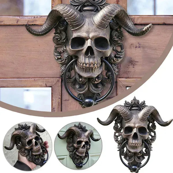 Horned Skull Gothic Door Knocker